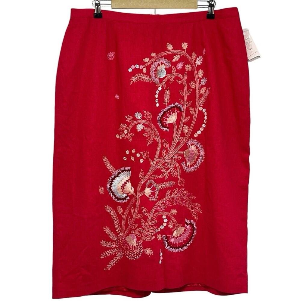 Richard Malcolm Embroidered Red Skirt – Linen Blend – Women's Size 18